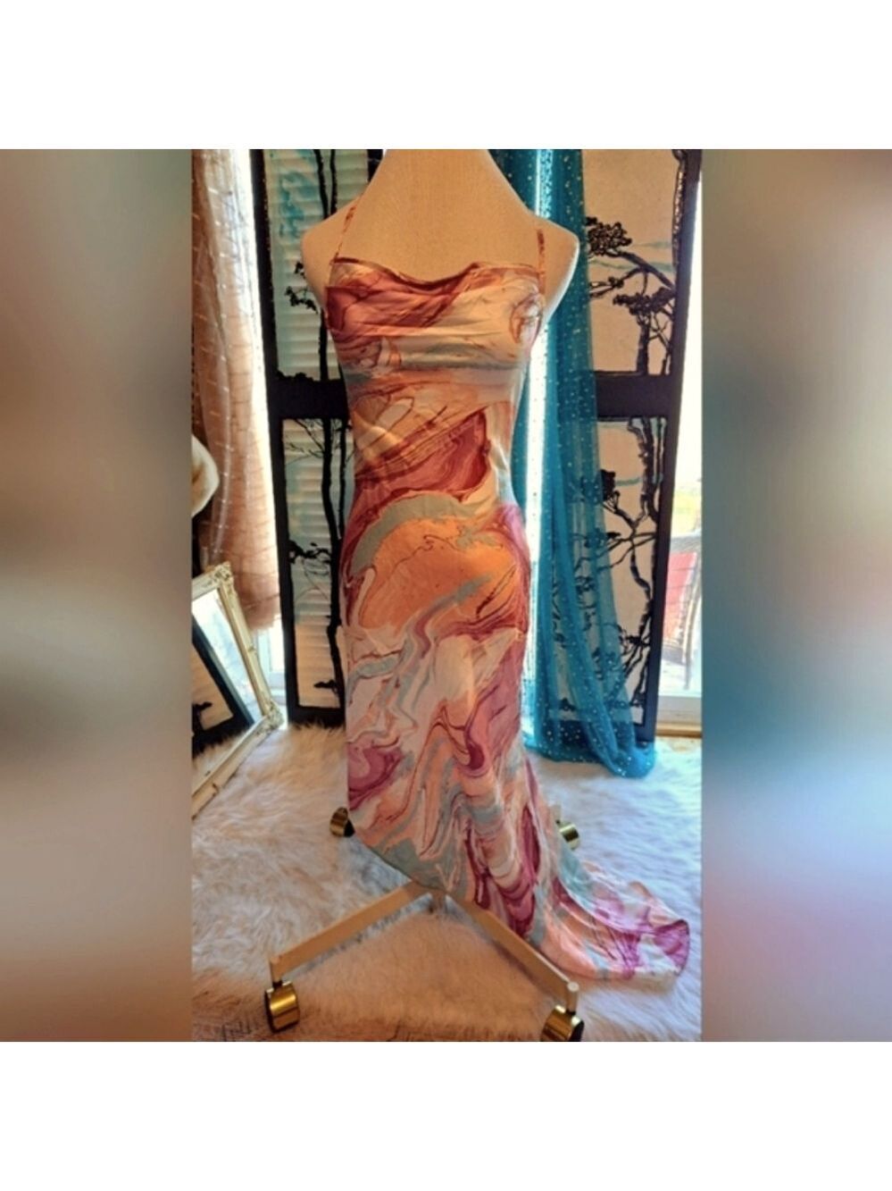 Cider Satin Asymmetrical Backless Maxi Dress. NWT XS - Picture 2 of 7